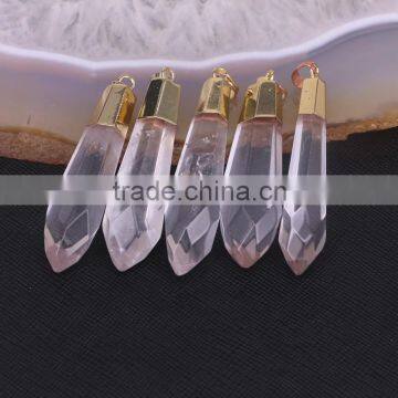 Gold Plated Cap Natural White Quartz Spike Charm Pendant Natural Crystal Point Gemstone Bead Spike Jewelry