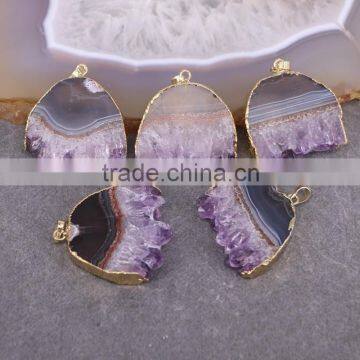 Amethyst Quartz Gem Stone Pendant, Fan-shaped Amethyst Pendant, Top Quality Charm Jewelry Druzy Pendant