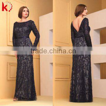 2015 New Arrival Fashion Long Sleeve Waist Belt Glitter Handmade Embroidery Crystal Beads Sexy Royal Blue Formal Dresses