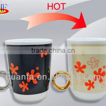 New product diamond of ring handle color changing porcelain coffee mugs