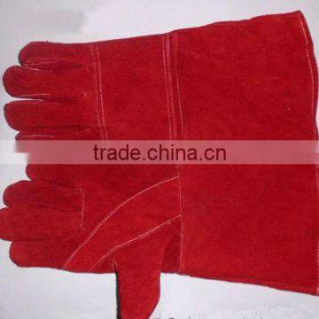 red color cow split leather welding gloves