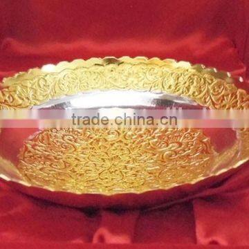 New Design Made in India Promotional Gift, Corporate Gift Item Gold and Silver Plated Brass Bowl photo-2