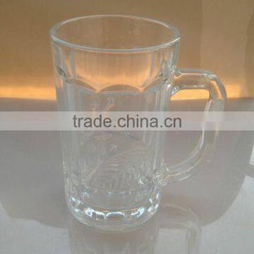 Haonai embossed glass cup with handle, embossed glass mug with handle