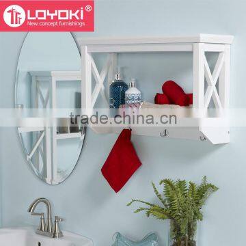 New Design DMF WOOD Floating Shelf Bathroom Towel Rack With Hook Glossy Painting Wall Shelf