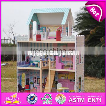 2017 new design lovely pretend play wooden girls dollhouse W06A161