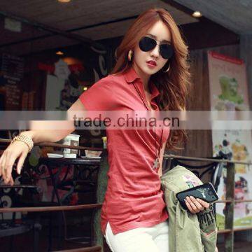 Women Polo Shirts Short Sleeves Fitted Tees Blank Tops photo-2
