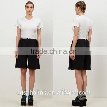 Wholesale Loose Fit Wide Leg Open Women Black Rib Custom Sweat Shorts photo-5