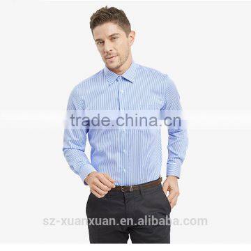 SZXX Hot Sale Manufacturer Blue Stripe Wrinkle Free Mens Shirts