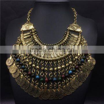 Multilayer Out Vintage Coins Color Beads Pendant Necklaces Jewelry for Women