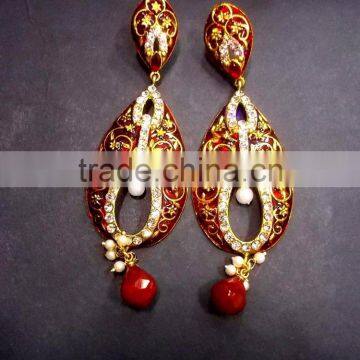 Indian Jewelry Ethnic Pearl Kundan Earrings photo-2