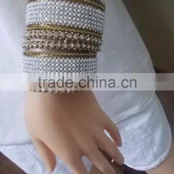 Wholesale Faux Pearl and Gold Bangle Set,Bridal Beaded Bangles Bracelet,Fashion Bangle Sets photo-4