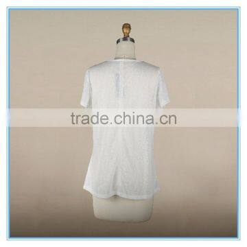 Fashion Woman Korean Lace Linen Fabric Blouse Beaded Neck Design photo-2