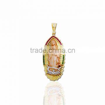 14kt three tone Plated CZ Large Virgin mother Mary Pendant