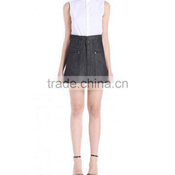 Latest Stretch Raw Black Denim High Waisted Flared Skirt a Line Short Skirts for Women photo-2