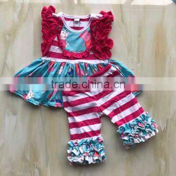 2017 summer boutique clothing baby tunic top with icing ruffles capris outfit baby Peppa pattern dress