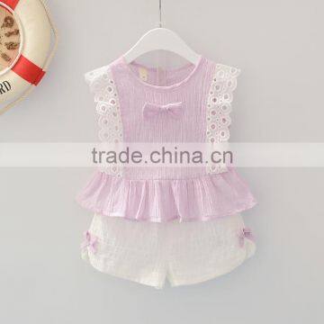 Wholesale Muslin Girls Baby Organic Clothing Ruffle Set Purple Fancy Outfits Lace