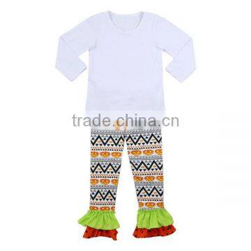 Pumpkin pattern pants White Ruffle boutique clothes Girls Halloween Outfits