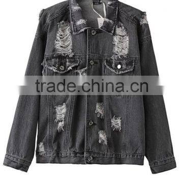 Runwaylover EY1070C 2017 Women Spring Autumn Hole Fashion Washed Denim Jackets photo-2