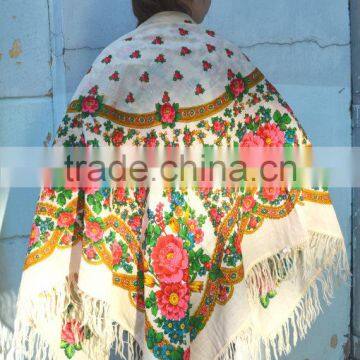 Vintage Wool Shawl, Russian Floral Scarf ,russian Shawl, Floral Scarf, Spring Shawl, Wedding Shawl, Natural White Shawl photo-5