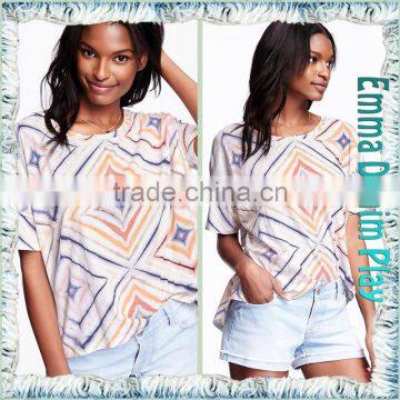 High Quality Digital Printing Custom Pattern Ladies Fashion Boat Neck Half Sleeve T-Shirt photo-4