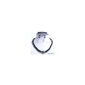 Sell 8mm Black Agate, Crystal Necklace Set