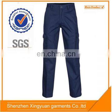 Mens 100% Cotton twill navy blue /orange reflective tape work pants