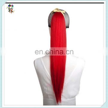 Red Long Straight Synthetic Hair Drawstring Clip on Ponytails HPC-0187