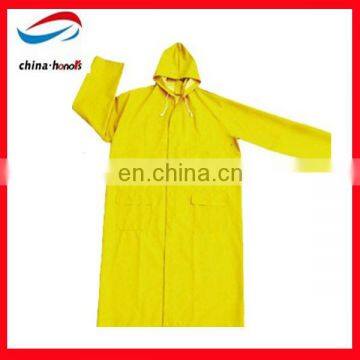 yellow pvc raincoat/hooded long raincoat for men