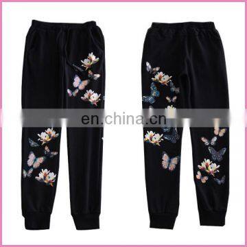 stretched cotton sport running printed flower long pants, harem pants