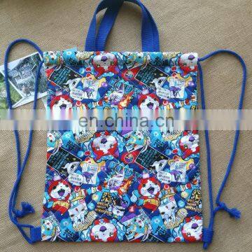 custom high-quality cotton quilted blue Shopping Drawstring Bag bunch of pocket recycle draw string bag gift bag shopping bag