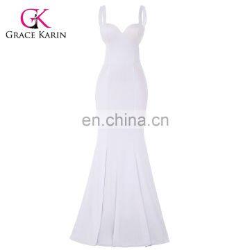 Grace Karin Sexy White Occident Women's Padded Backless V-Neck Long Mermaid Party Dress CL008943-2