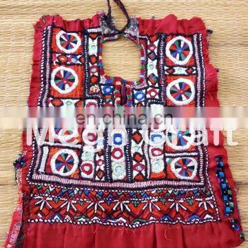 Vintage Mirror Work Dress Piece Patches - Hand Embroidered Gypsy Antique Neck Yoke Patch photo-3