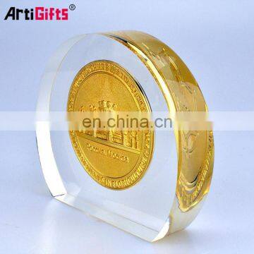 Factory direct sale metal and crystal glass award medal