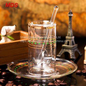 Borosilicate Cylinder Double Wall Turkish Glass Tea Cup With Plate and Spoon photo-2