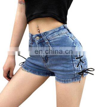 TWOTWINSTYLE Casual Denim Shorts for Women High Waist lace up slim sexy