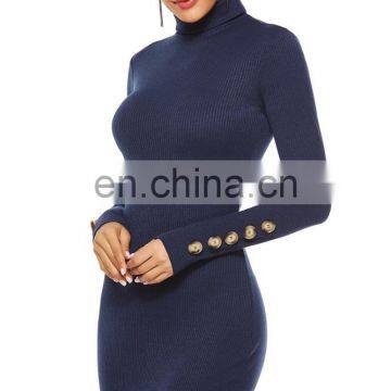 Women's Stretch Slim Turtleneck Knit Dress European and American Fashion Bottoming Sweater Long Skirt photo-4