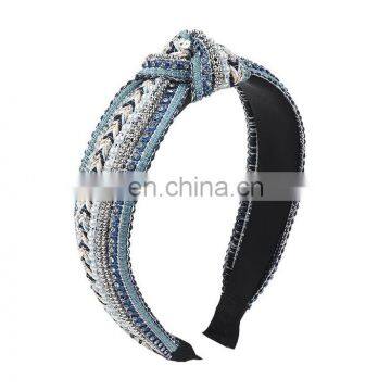 Beaded Knot Head Bands Women's Hair Accessories Fashion Hairbands Blue Gold Rhinestone