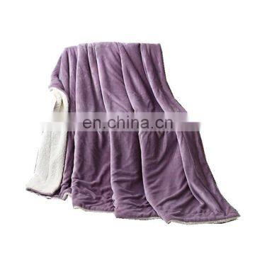 Wholesale autumn and winter lamb cashmere double thick flannel warm simple solid color blanket