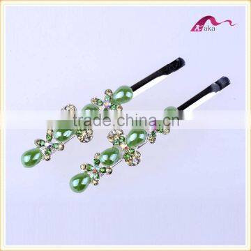 Charming Factory Price Multi Colors Elegant Hair Grips Metal Crystal Decorated Flower Shape Ceramic Beads Hair Clips For Girls photo-2