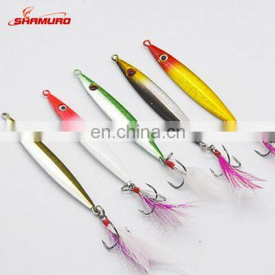 3D eyes 21g Lead fish Feather hook Metal Jig Fishing Lure Artificial Wobbler Bait tackle artificial feathers