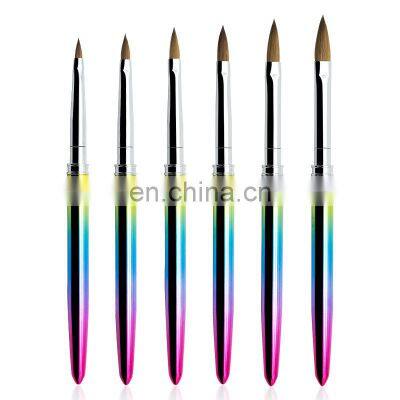 Custom Logo Nail Art Tools Aurora Metal Handle Acrylic Nail Brush 100% Pure Kolinsky Hair Acrylic Nail Art Brush