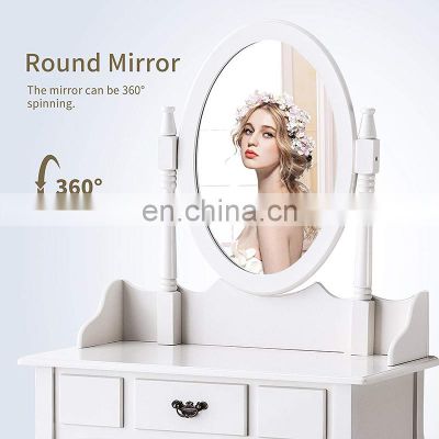 Vanity Table Makeup Table Set Dressing Table with Stool and Oval Mirror White Makeup Dresser with Mirror