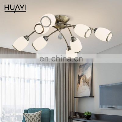 HUAYI New Model Vintage Style Villa Home Decoration Old Bronze Iron Glass Pendant LED Ceiling Light