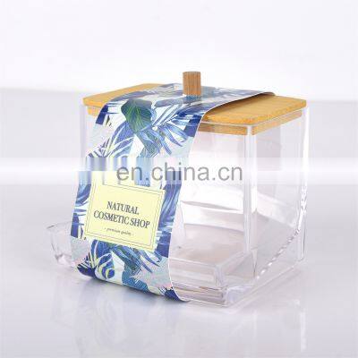 Plastic Cotton Ball Pad Swab Holder Transparent Cosmetic Organizer Storage Holders With Bamboo Lid photo-4