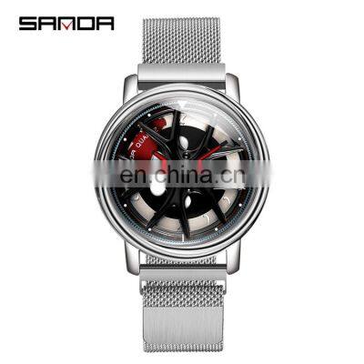 SANDA 1025 Luxury Special Rotating Men Watches Stainless Steel Japan Quartz Watch Male Business Wristwatch