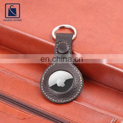 Contrast Stitching Nickle Fitting Fashion Style Modern Design Genuine Leather Airtag Key Chain for Wholesale Buyers
