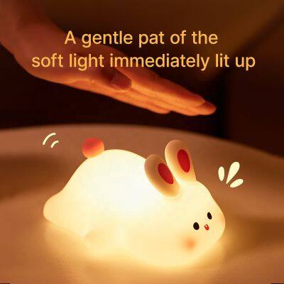 Cute Big Face Rabbit Silicone Light USB Rechargeable Warm White With Dimming Rabbit Lamp Bunny Light Children's Night Light photo-6