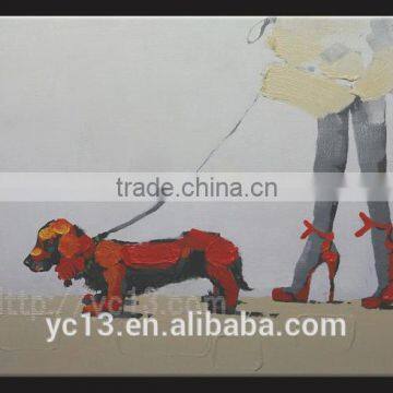 walking Puppy with lady girl YB-45 New Original home decor modern Oil Painting