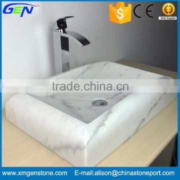 Indoor Bathroom Polished Rectangular White Marble Wash Basin