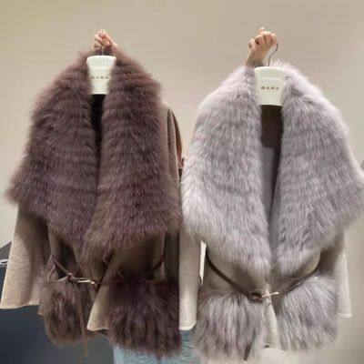 Winter new fox fur coat, women's double-sided woolen coat, young fur coat